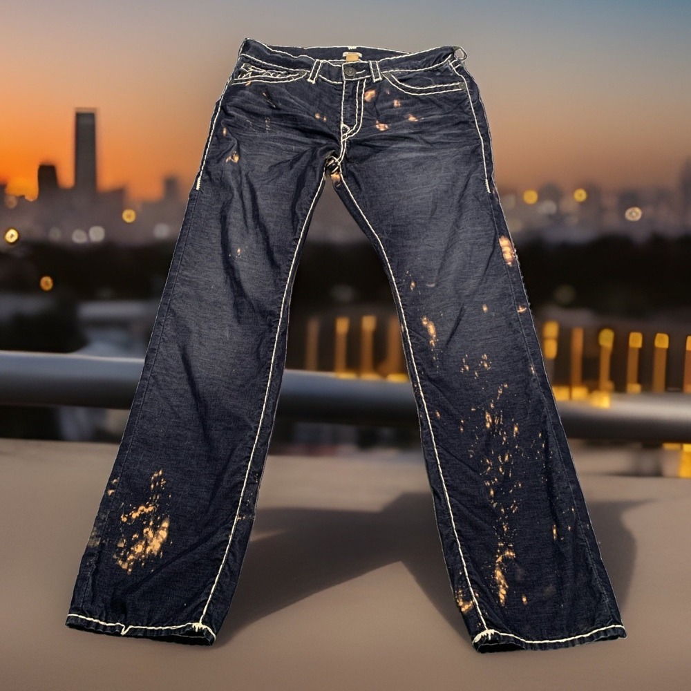 Reworked True Religion Ricky Super T Jeans 34x34 Custom Bleach Splatter Y2K VTG